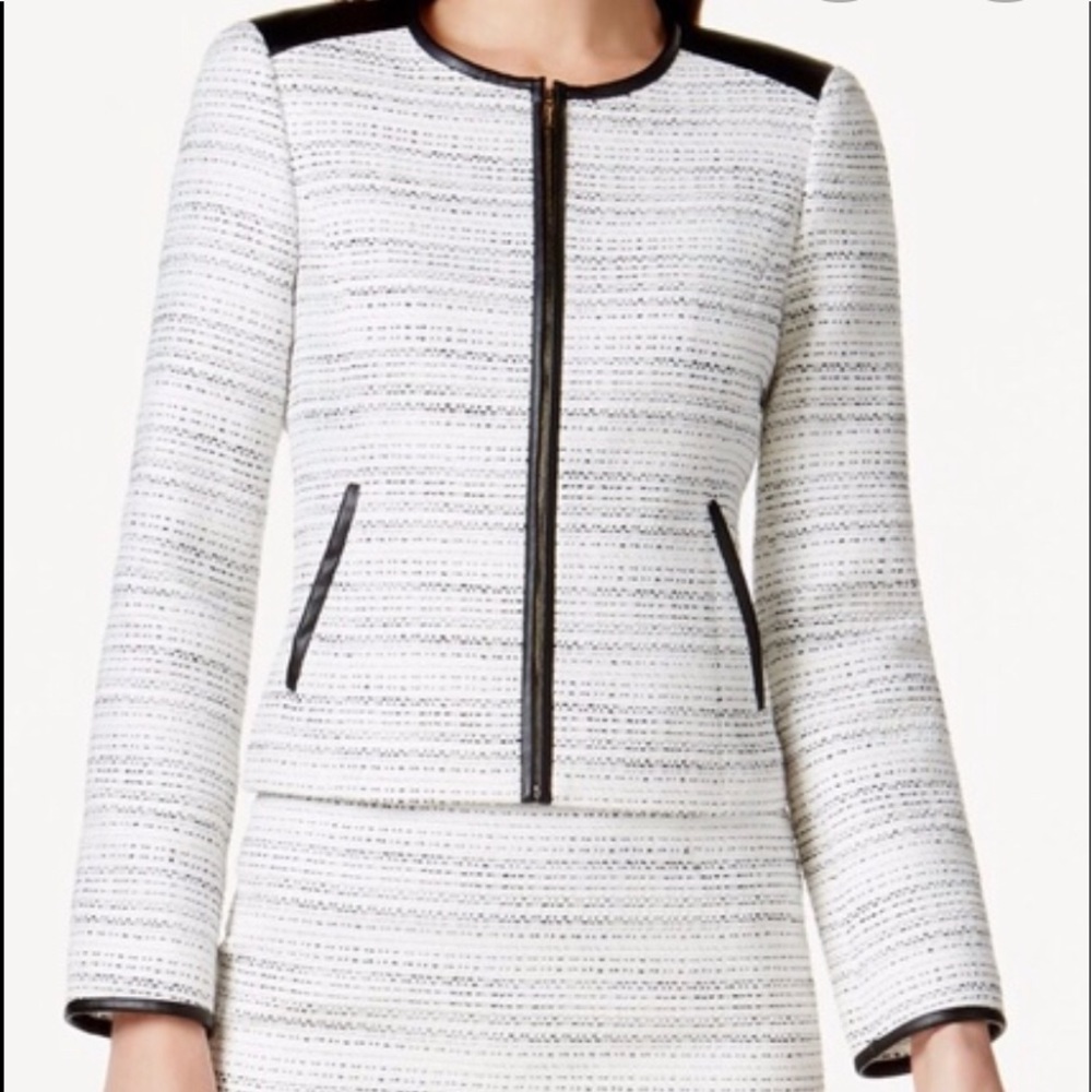 Calvin Klein tweed jacket w/leather accents